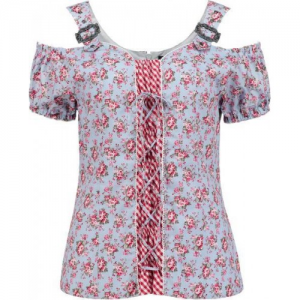 Carmen Blouse bloemenprint blauw/rood