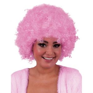 009. Pruik Afro Hippie Licht Roze